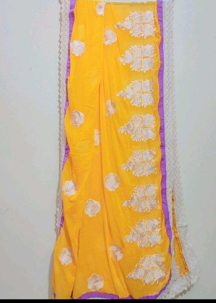 Yellow Color Dupatta White Floral Embroidry Work