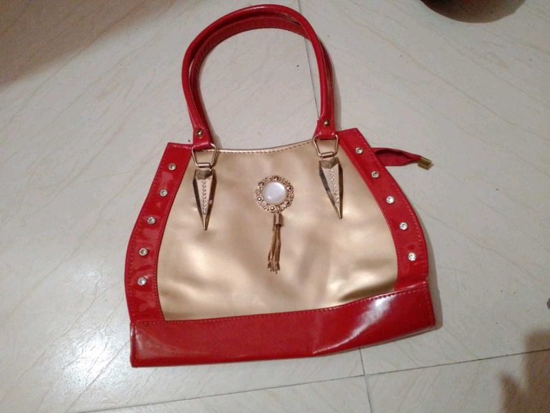 Stylish Red &amp; Gold Handbag