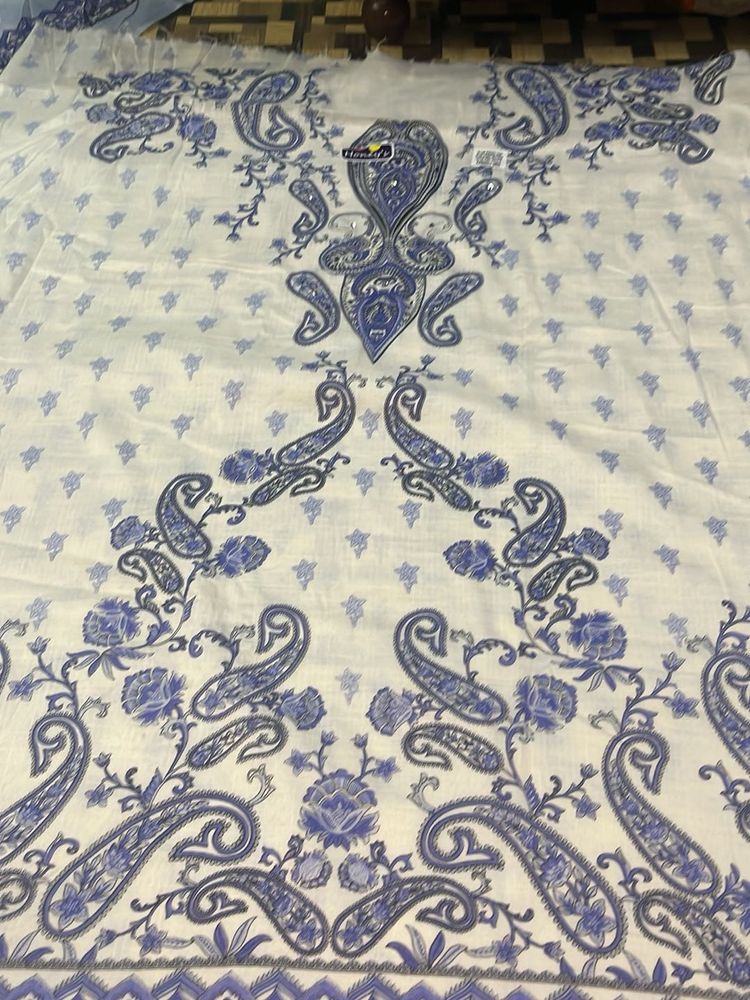 Pakistani Blue &amp; White Printed Fabric