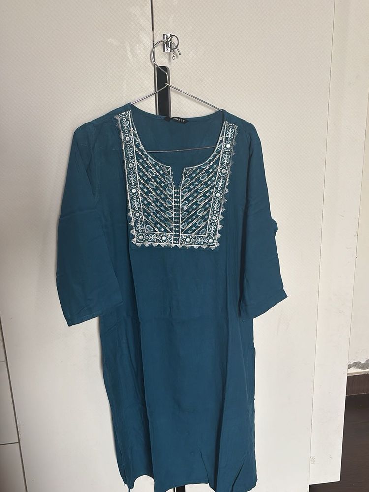 Teal Embroidered Kurti