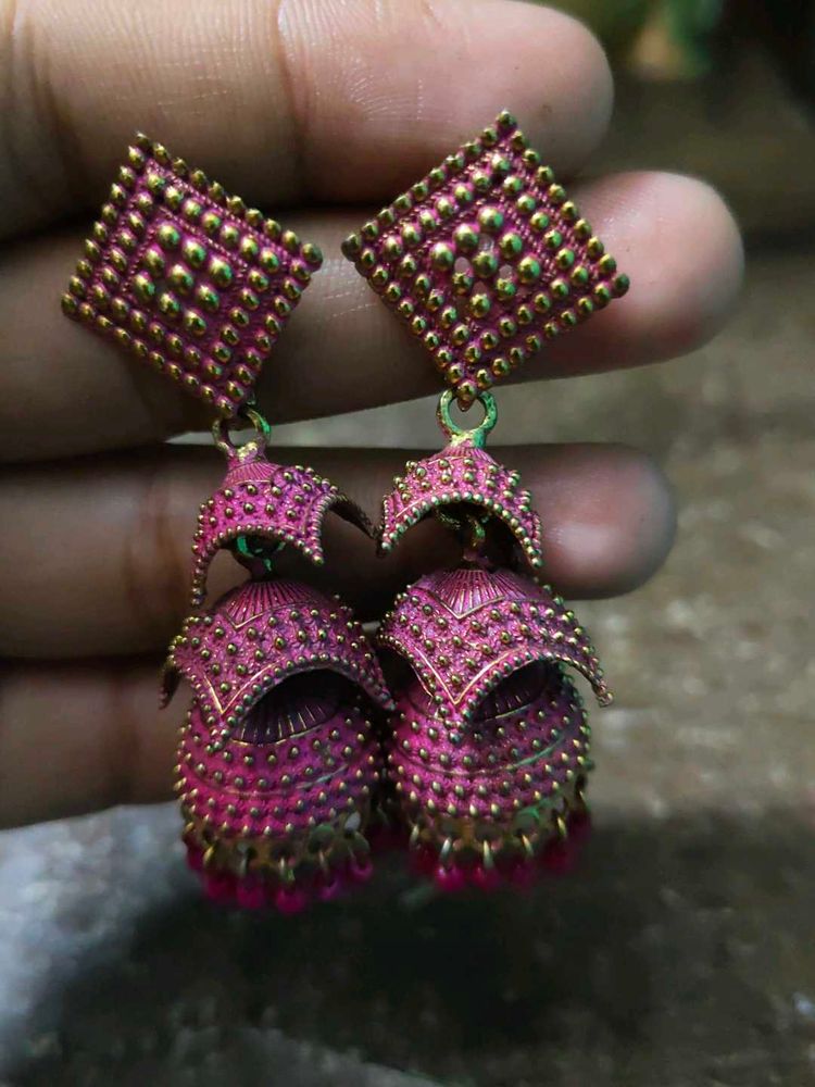 Pink Jhumka Earrings