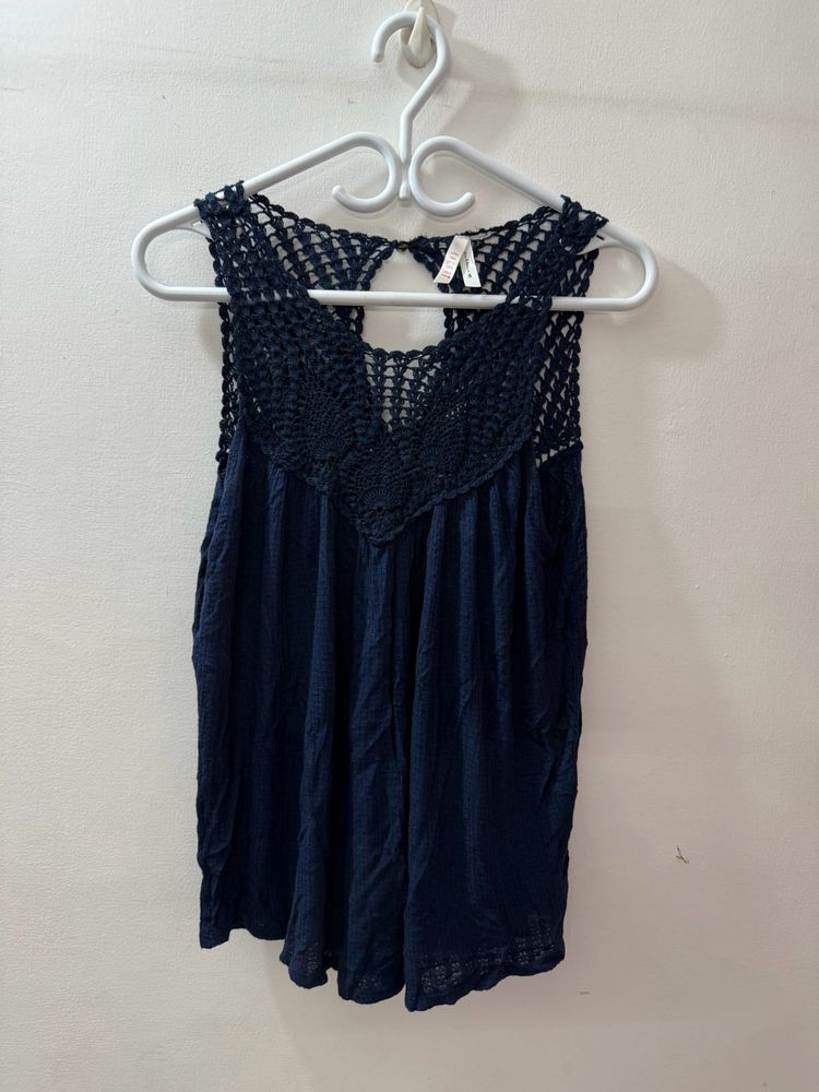Navy Crochet Tank Top