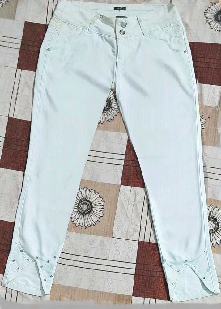 White Ankle Slit Jeans