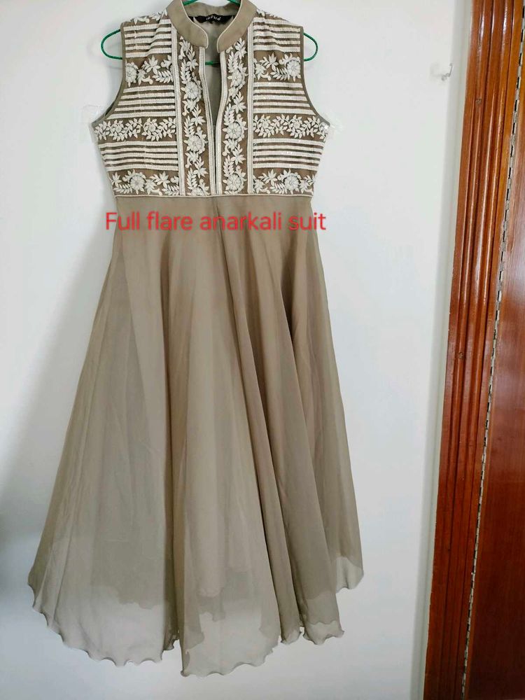 Gold Anarkali Suit With Embroidery And Sequins
