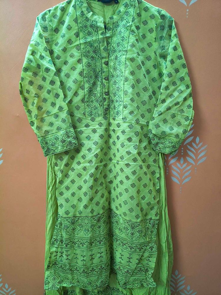 Lime Green Printed Kurta