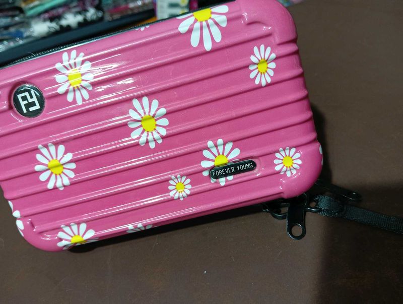 Pink Floral Mini Suitcase Bag