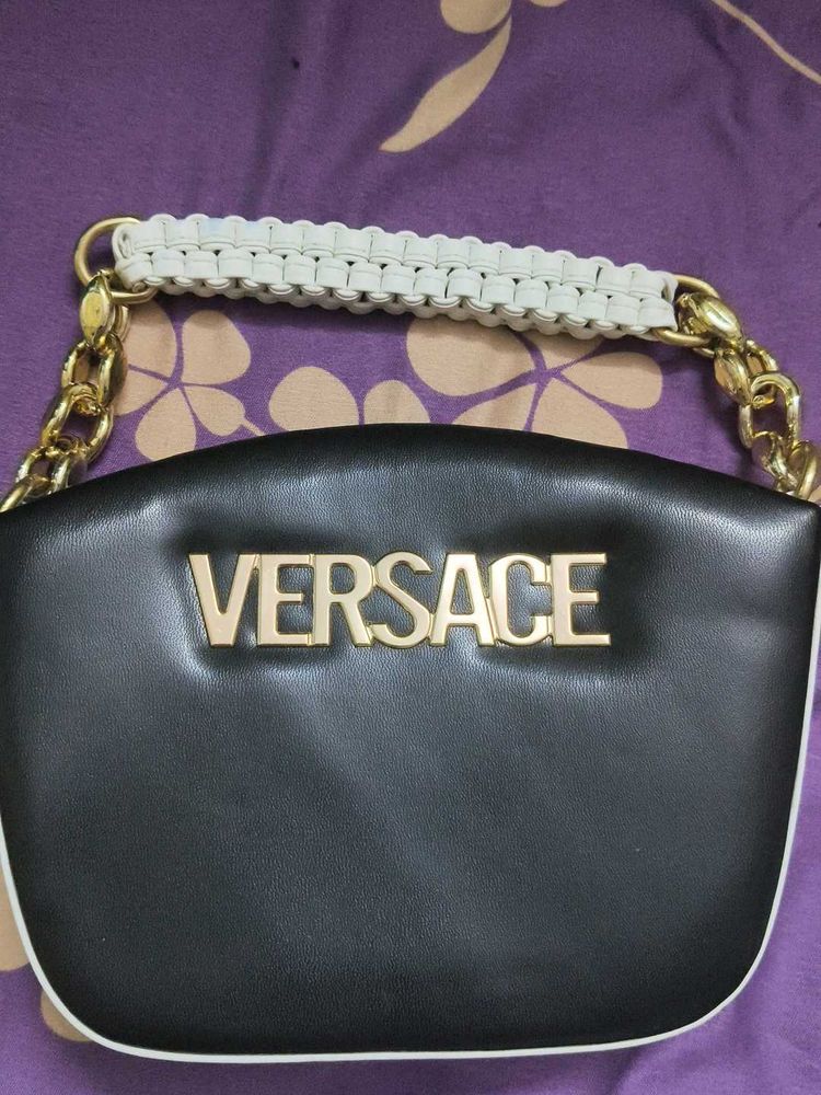 Versace Black Leather Top Handle Bag