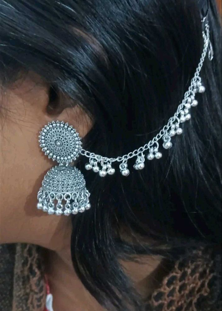 Silver Jhumka Earring with Chain