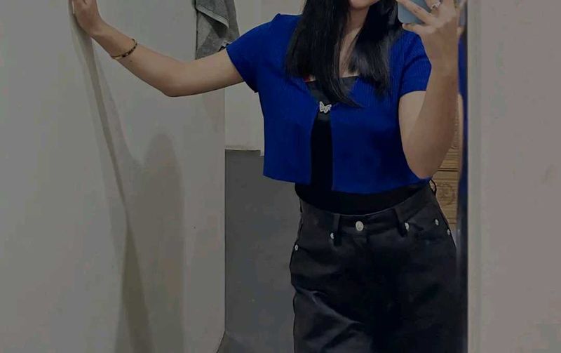 Blue Cropped Cardigan