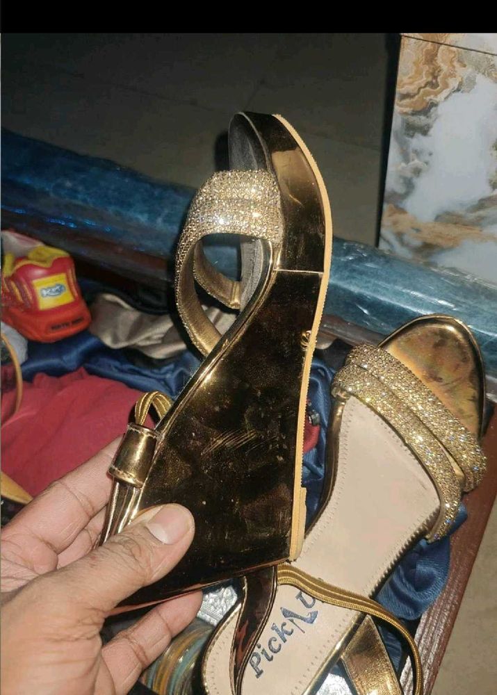Sparkly Gold Wedge Heel Sandals