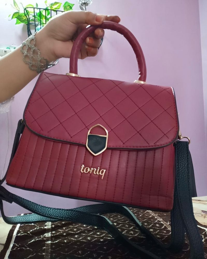 Toniq Maroon Quilted Handbag