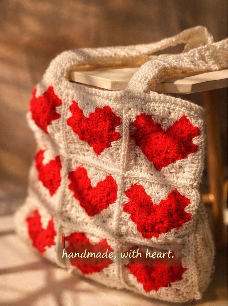 Crochet Heart Tote Bag