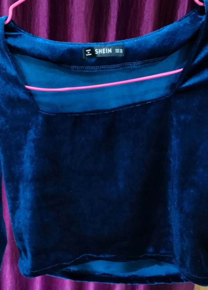 Midnight Blue Velvet Crop Top