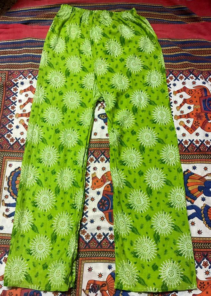 🌿Leafy Lime Green Printed Palazzo – Breezy Summer