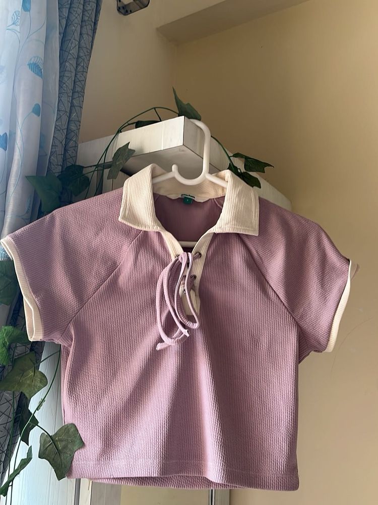 Cute Lavender Polo Crop Top