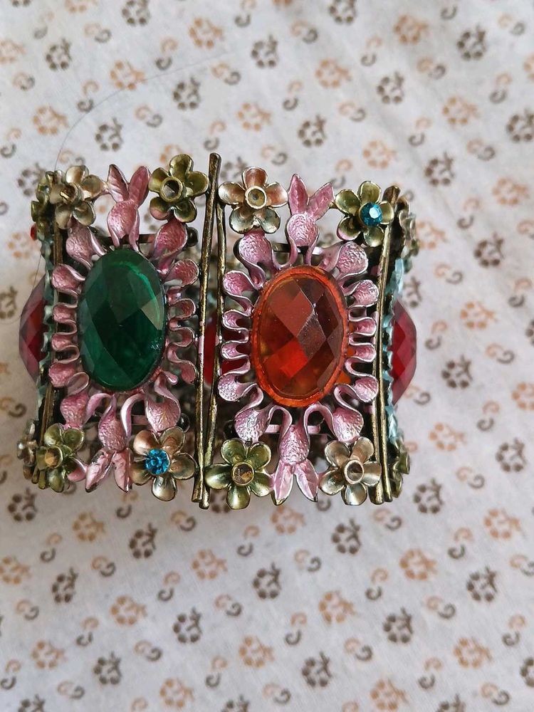 Boho Floral Gemstone Cuff Bracelet