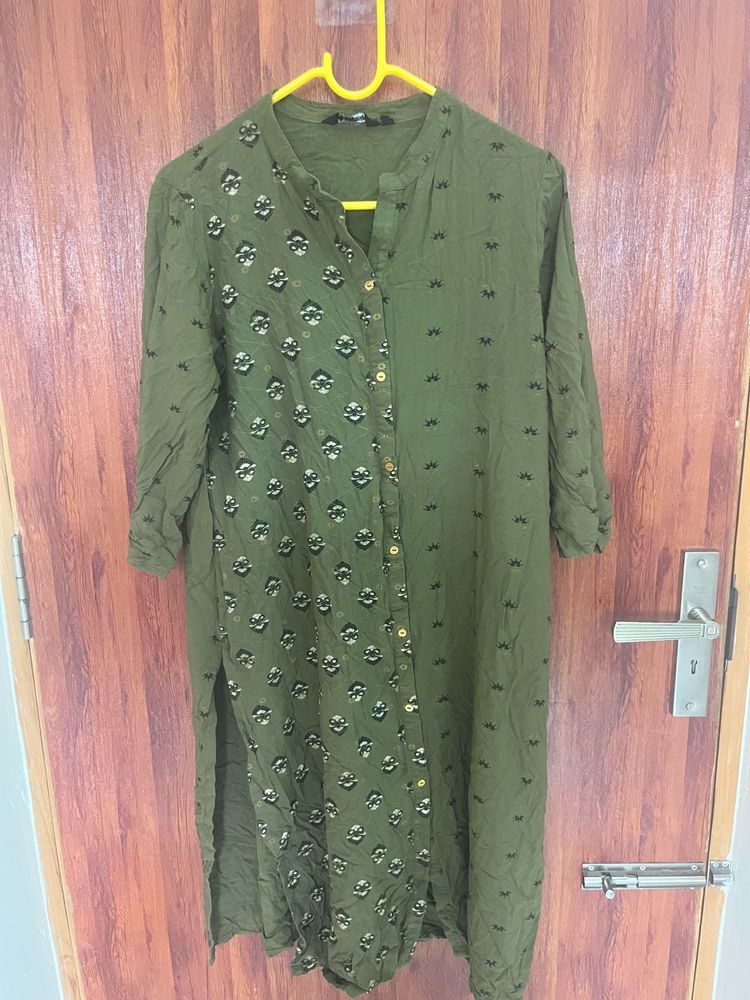 Olive Green Printed Kurti