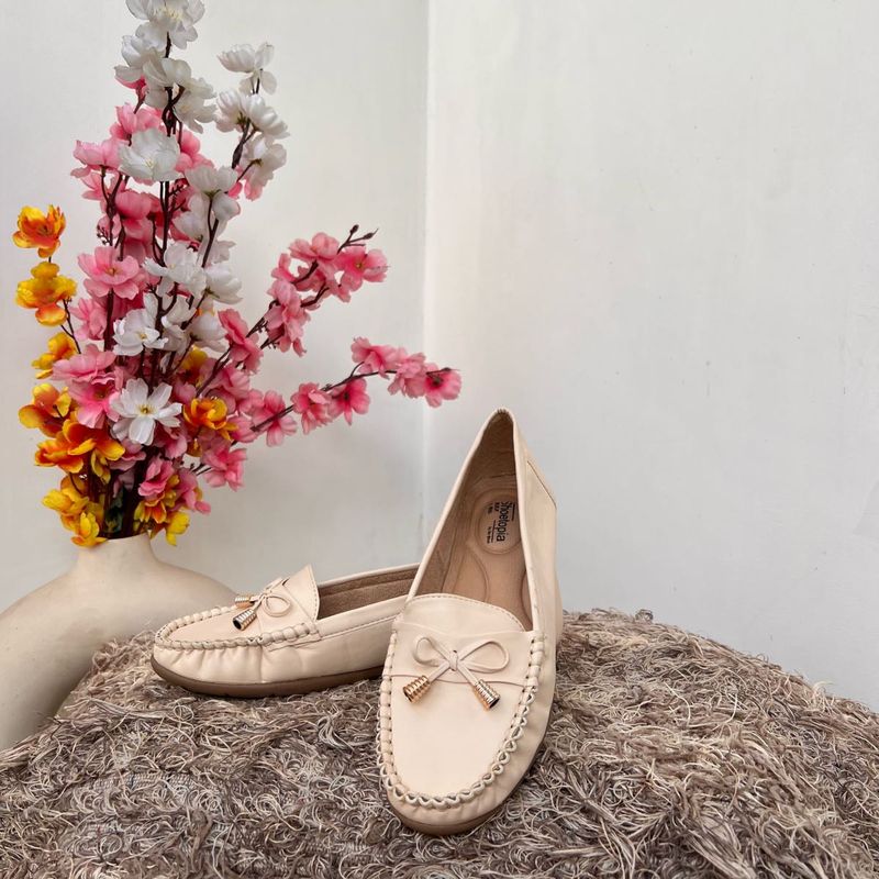 Beige Loafers with Bow Detail