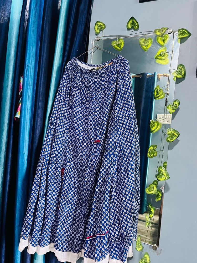 Elegant Indigo Printed Flared Skirt