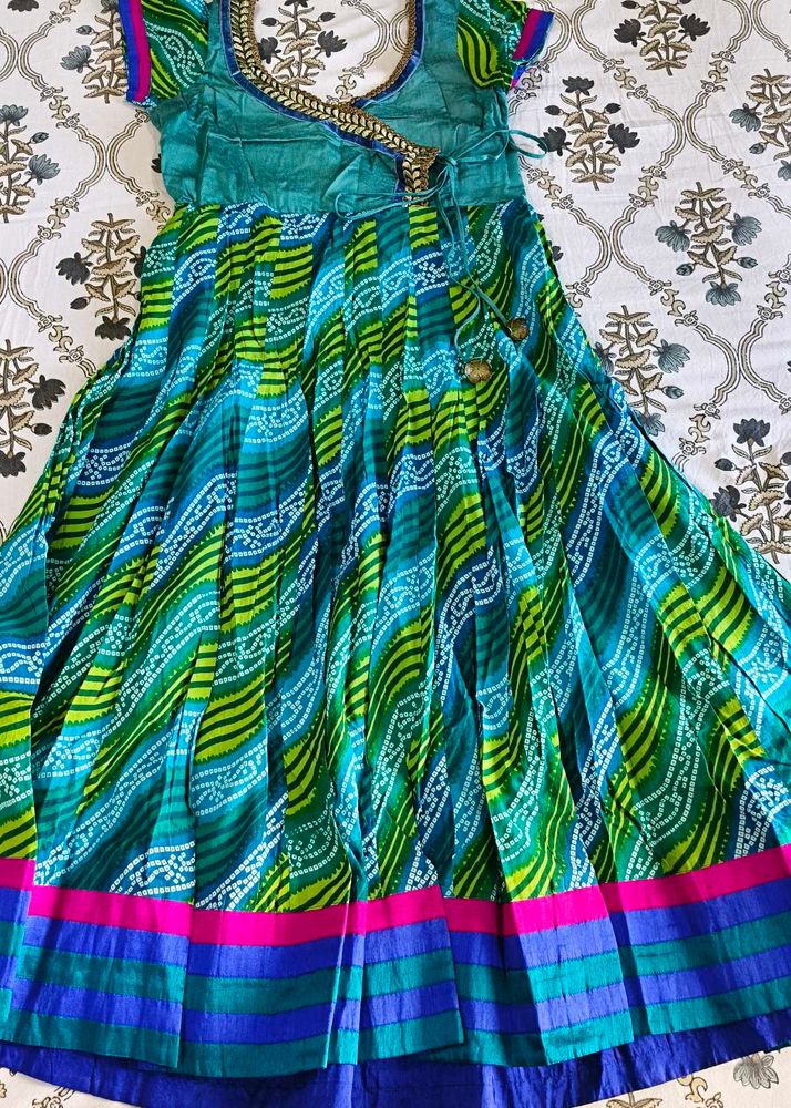 Stylish Green &amp; Blue Ethnic Dress