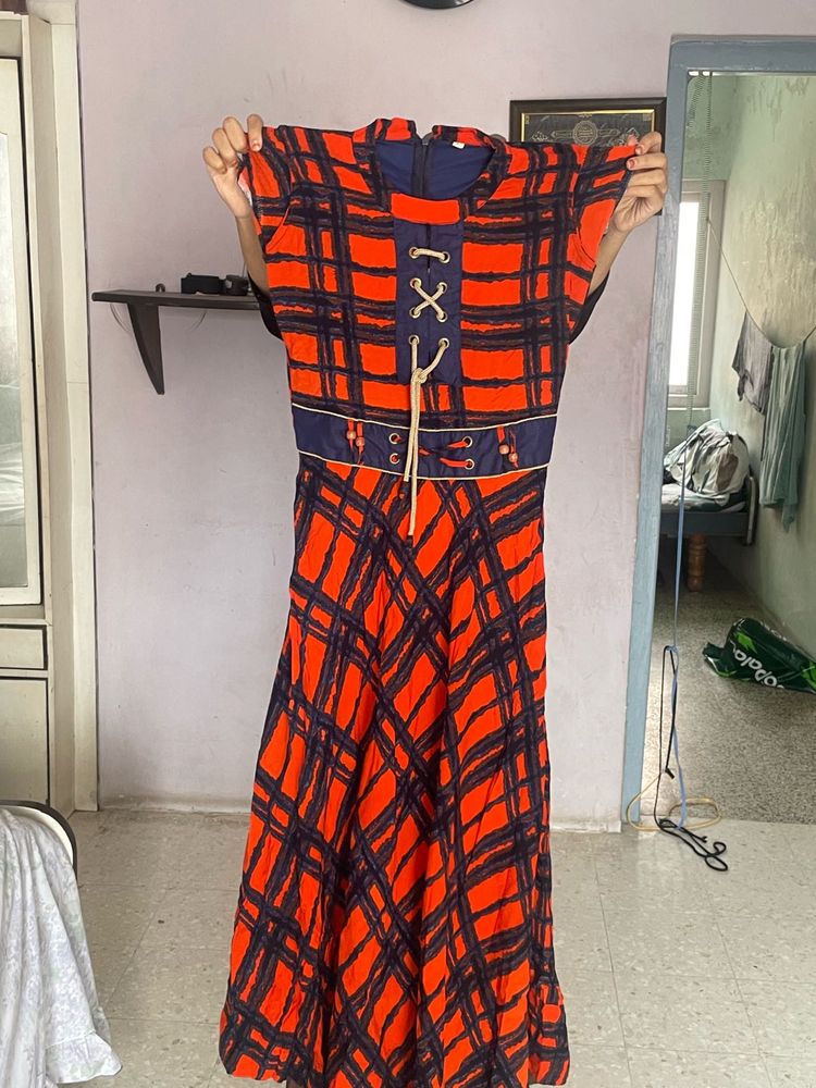 Orange &amp; Black Plaid Maxi Dress