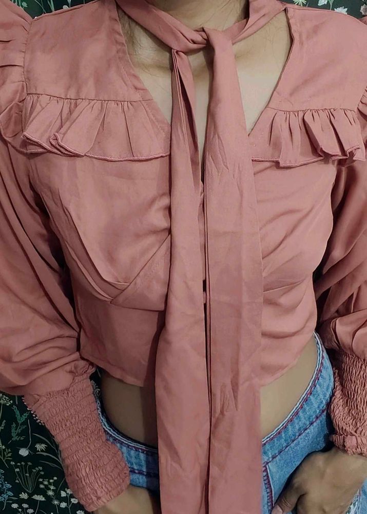 Ruffled Tie Neck Top