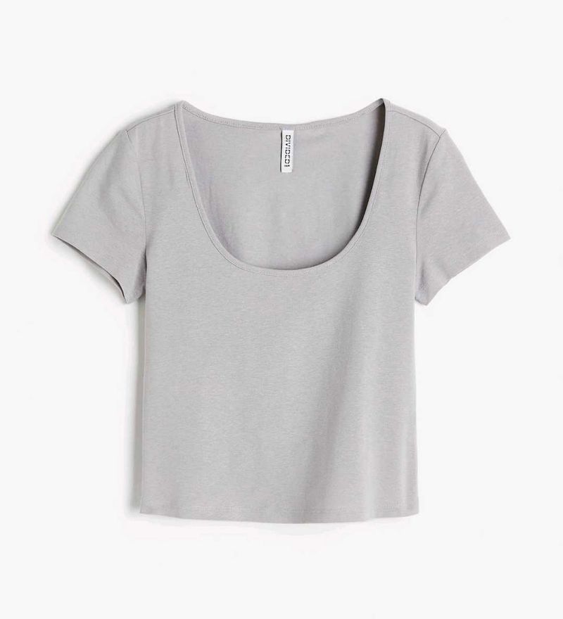 Gray Scoop Neck Tee