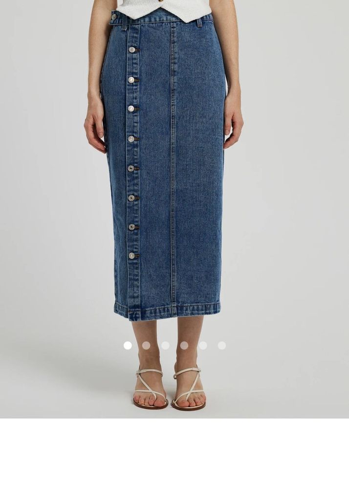 Denim Button-Down Midi Skirt