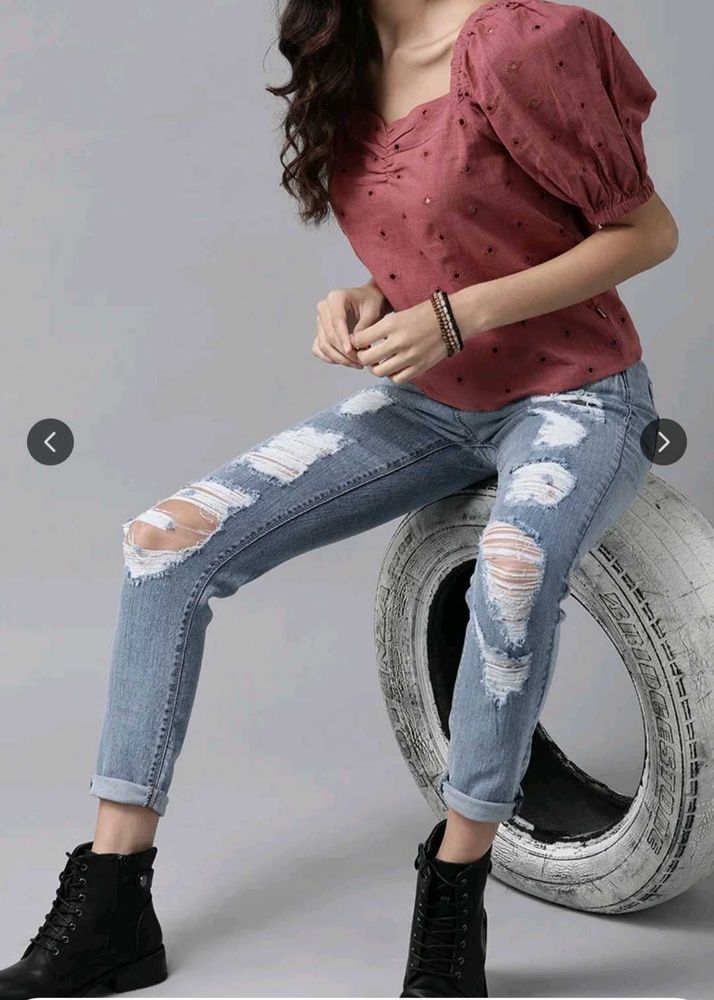 women mauve cotton schiffli embroidered top