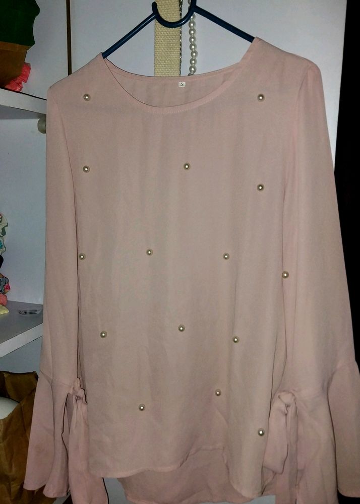 Pearl studded top - peplum sleeves