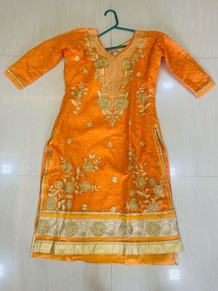 Orange Embroidered Kurta Set