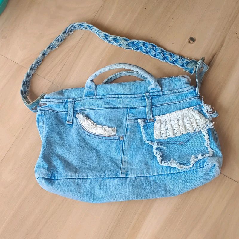 Y2K Denim Bag With Lace