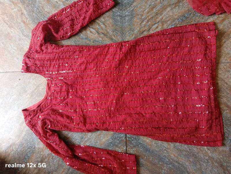 Red Sequin Sharara Dress