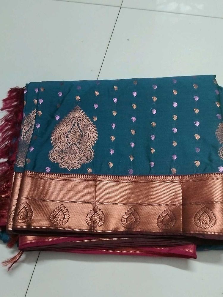 Sea Blue Emboss Silk Saree...