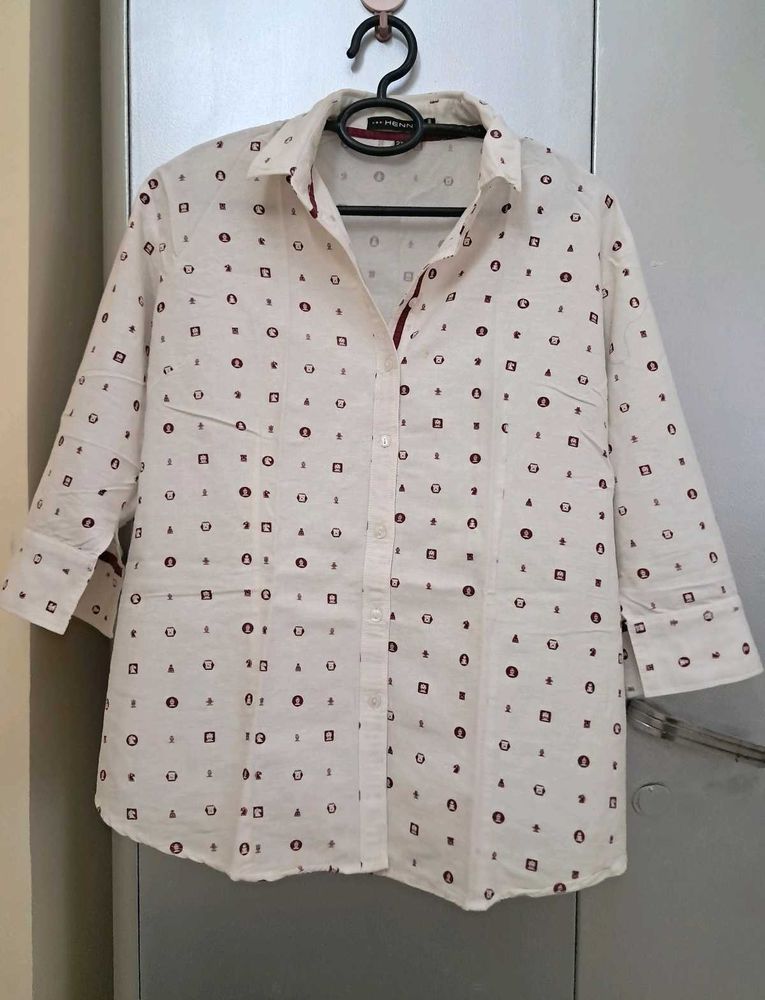 Patterned Casual White Shirt