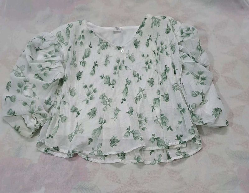 Floral Print Blouse with Puff Sleeves - Like New