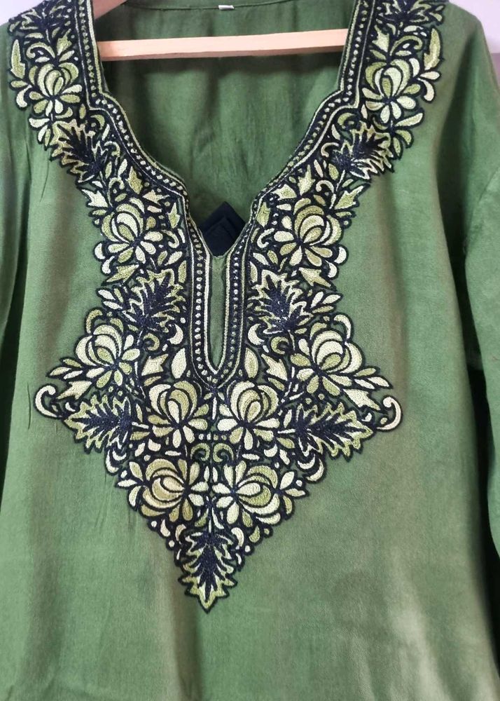 Green Embroidered Tunic Top
