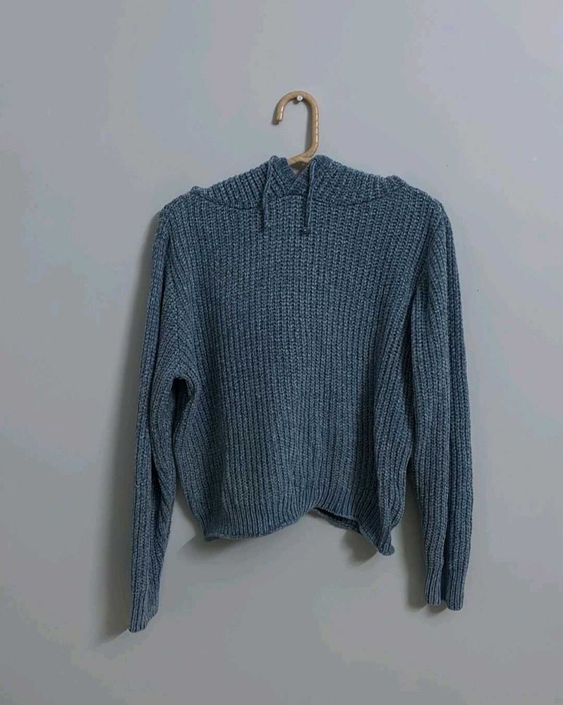 Blue Knit Hoodie