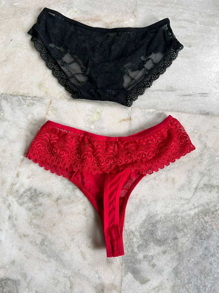 Combo Of Lace Panties - Red &amp; Black