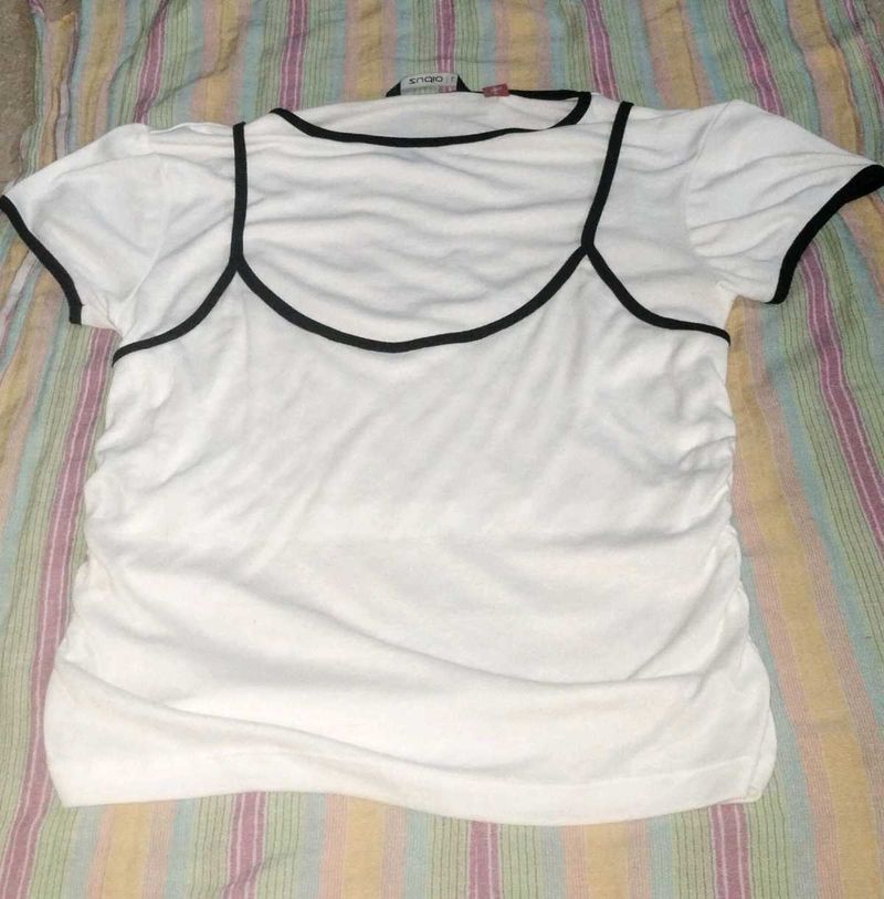 White T-shirt with Black Straps