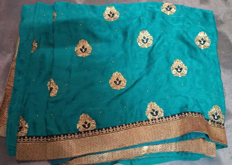Elegant Teal Saree Party Wear Heavy Embroidery
