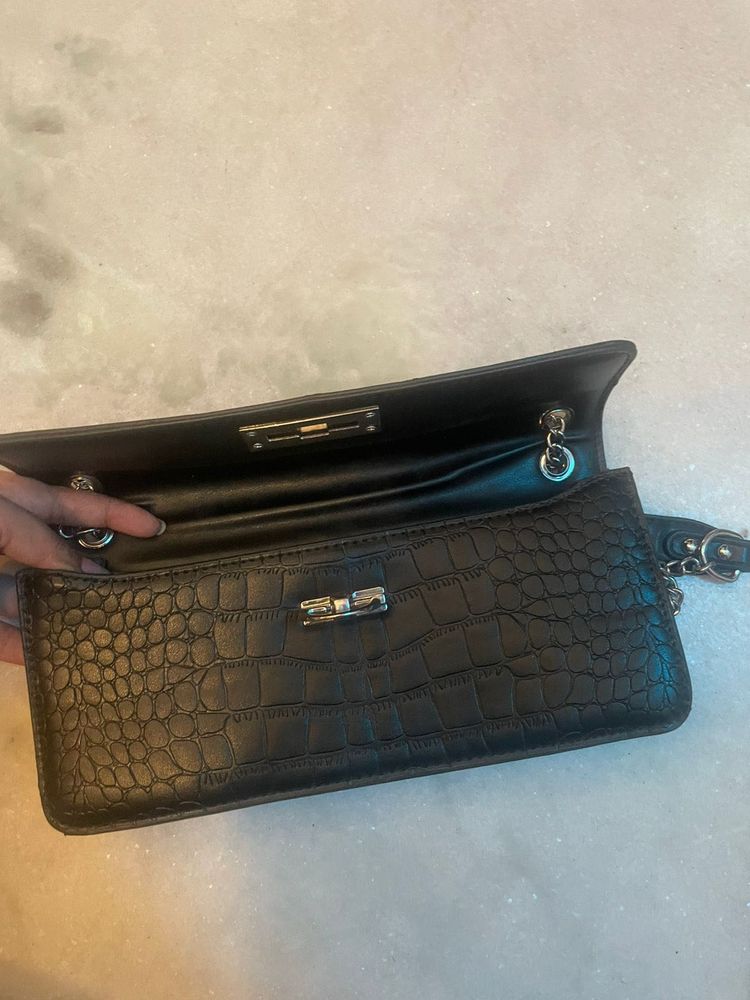 Black Croc Embossed Clutch