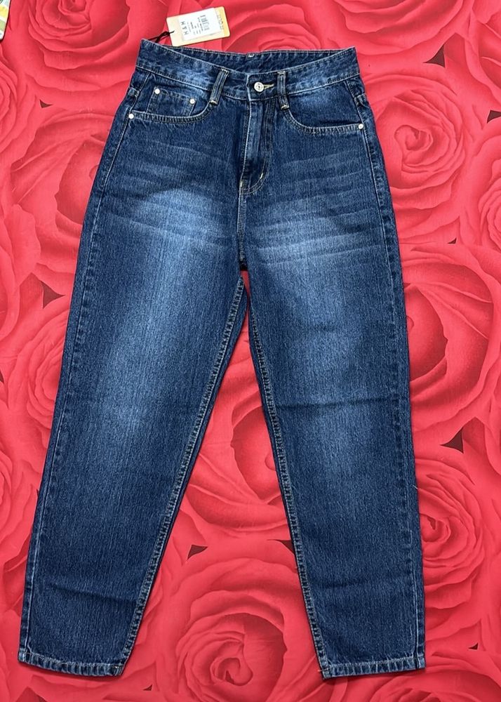 Dark Blue High Waist Mom Fit Denim