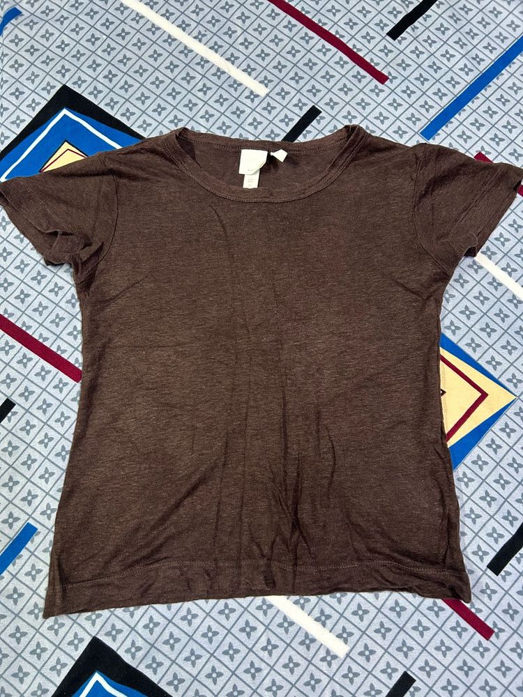 H&amp;M Linen Brown T-Shirt