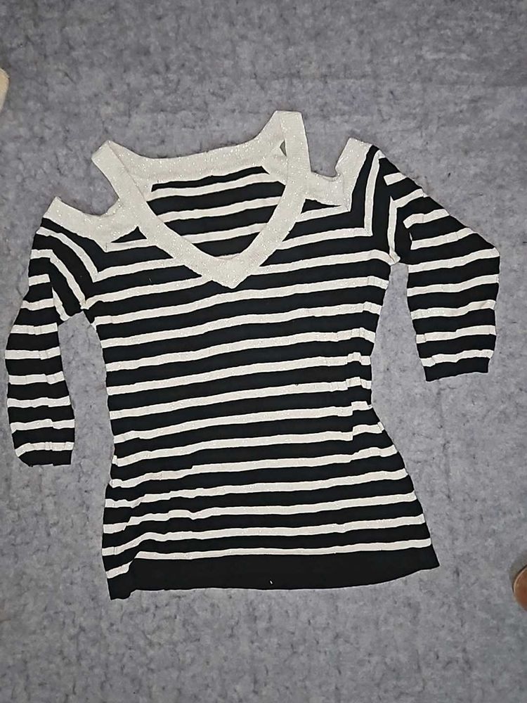 Cold Shoulder Striped Top
