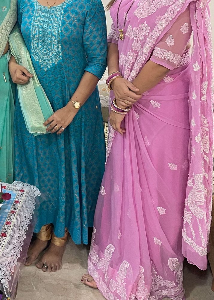 Baby Pink Lucknowi Chikenkari Saree