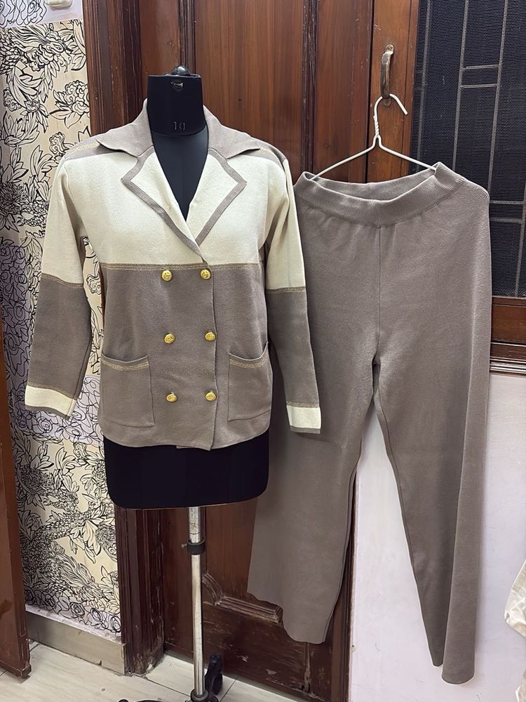 Elegant Knit Blazer &amp; Pants Set