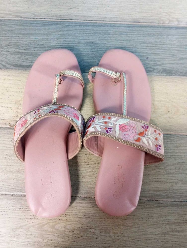 Embroidered Pink Sandals