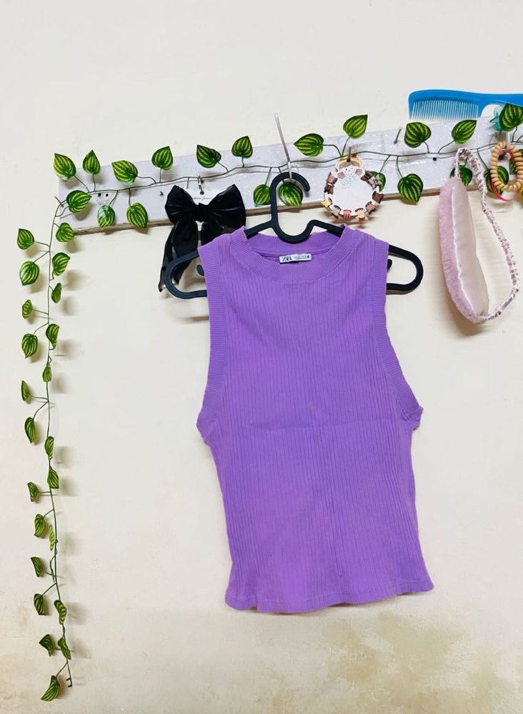 Zara Purple Ribbed Tank Top