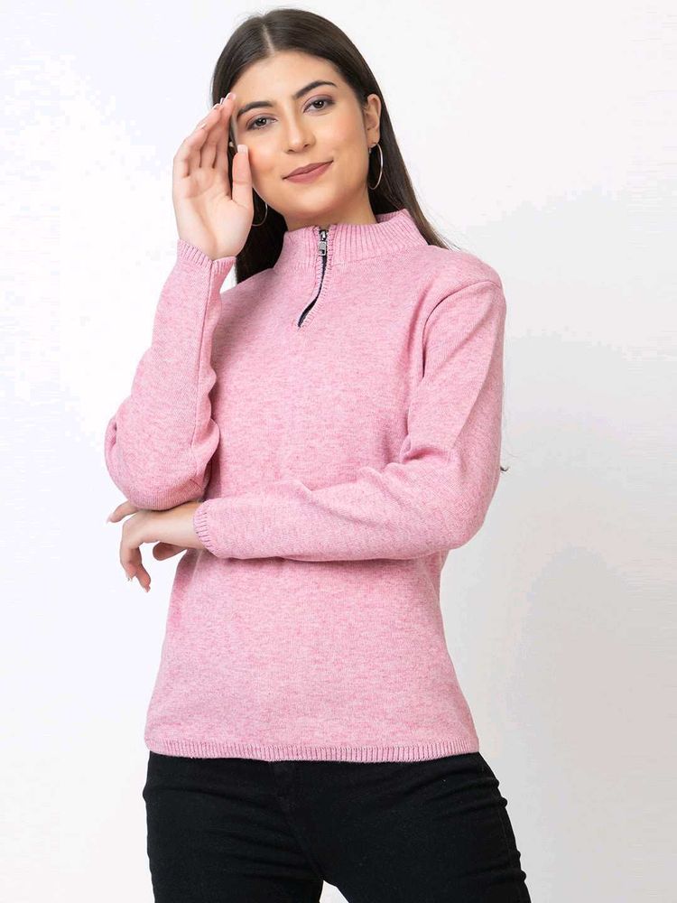 Pink Quarter Zip Knit Sweater